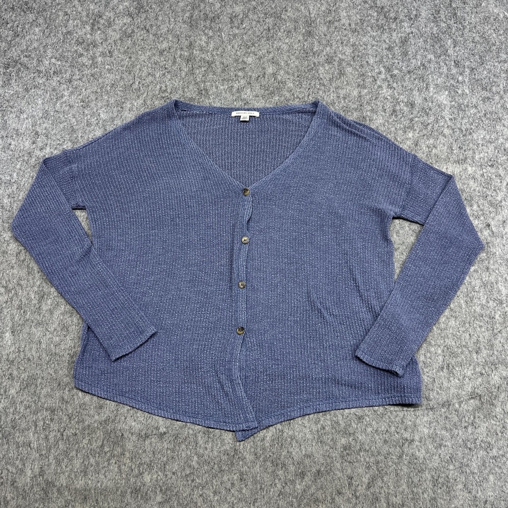 American Eagle Cardigan Sweater Womens Small‎ Blue Waffle Knit Button Front Top